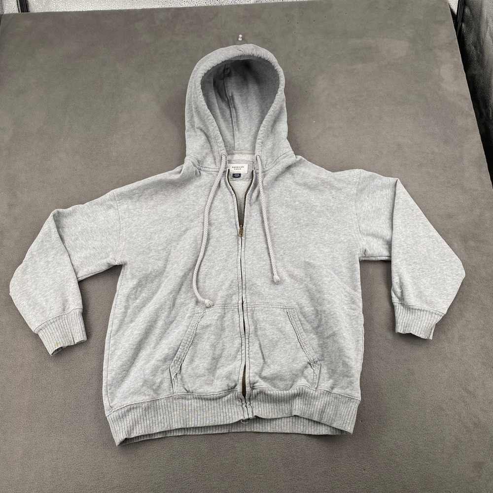 American Eagle Mens Medium Gray Full Zip Hoodie Sweatshirt Solid Cotton Blend